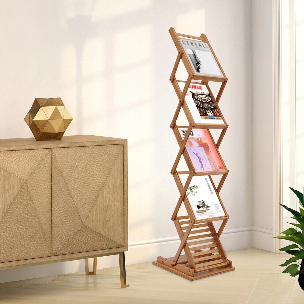 Stylish Pop-up Bamboo Magazine Rack Holder Display Stand
