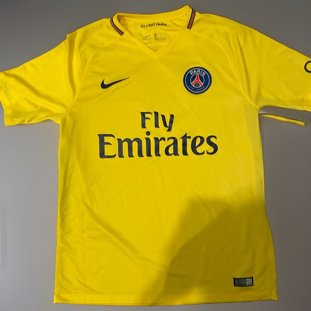 Paris Saint-Germain FC Yellow 2017/2018 Nike Away Jersey NWOT Fly Emirates Large
