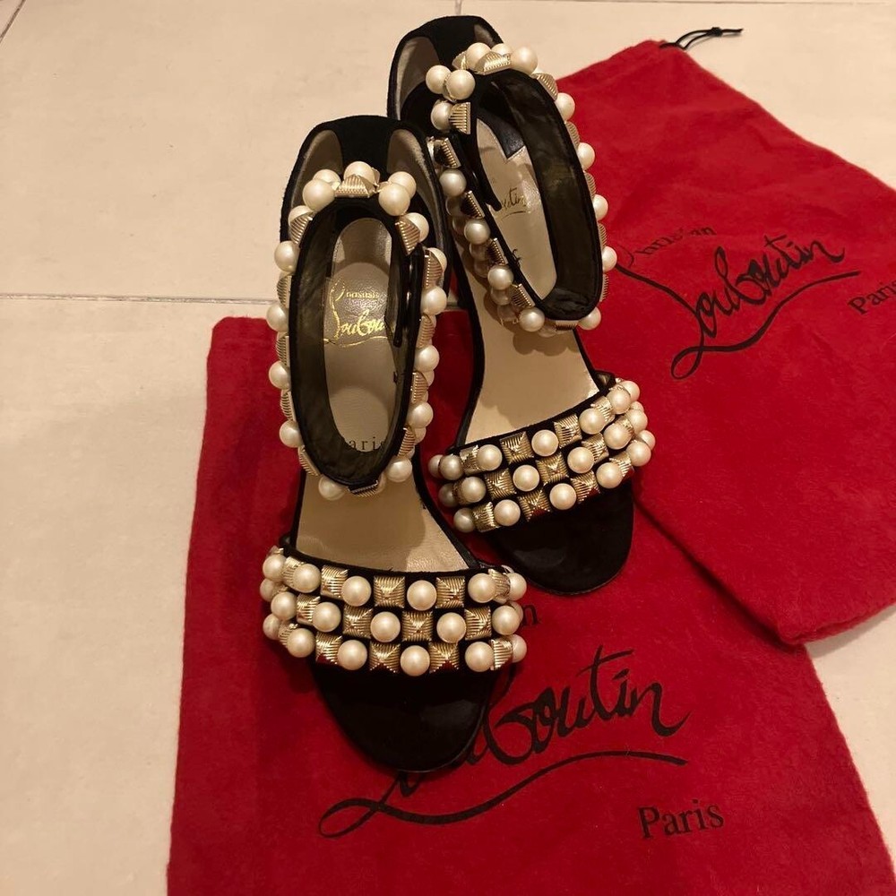 CHRISTIAN LOUBOUTIN Pearl Ankle Strap Sandal Pumps Size 36.5 with Free Shipping