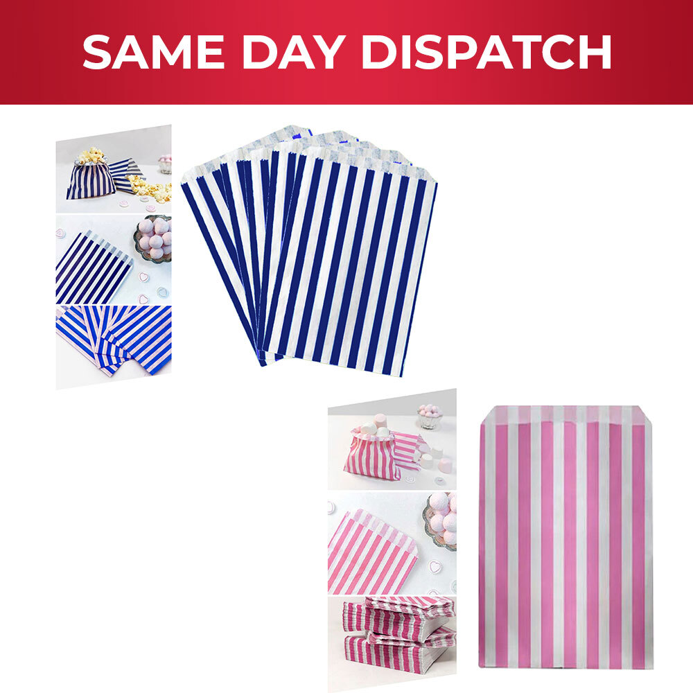 Paper Candy Bags Blue & Pink Striped Christmas Sweet Bag for Desserts 10 x 14 in