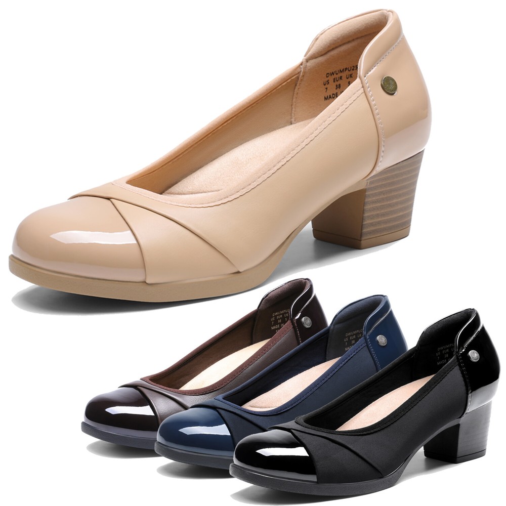 Womens Round Toe Pumps Low Chunky Block Arch Support Office Work Dress Pumps