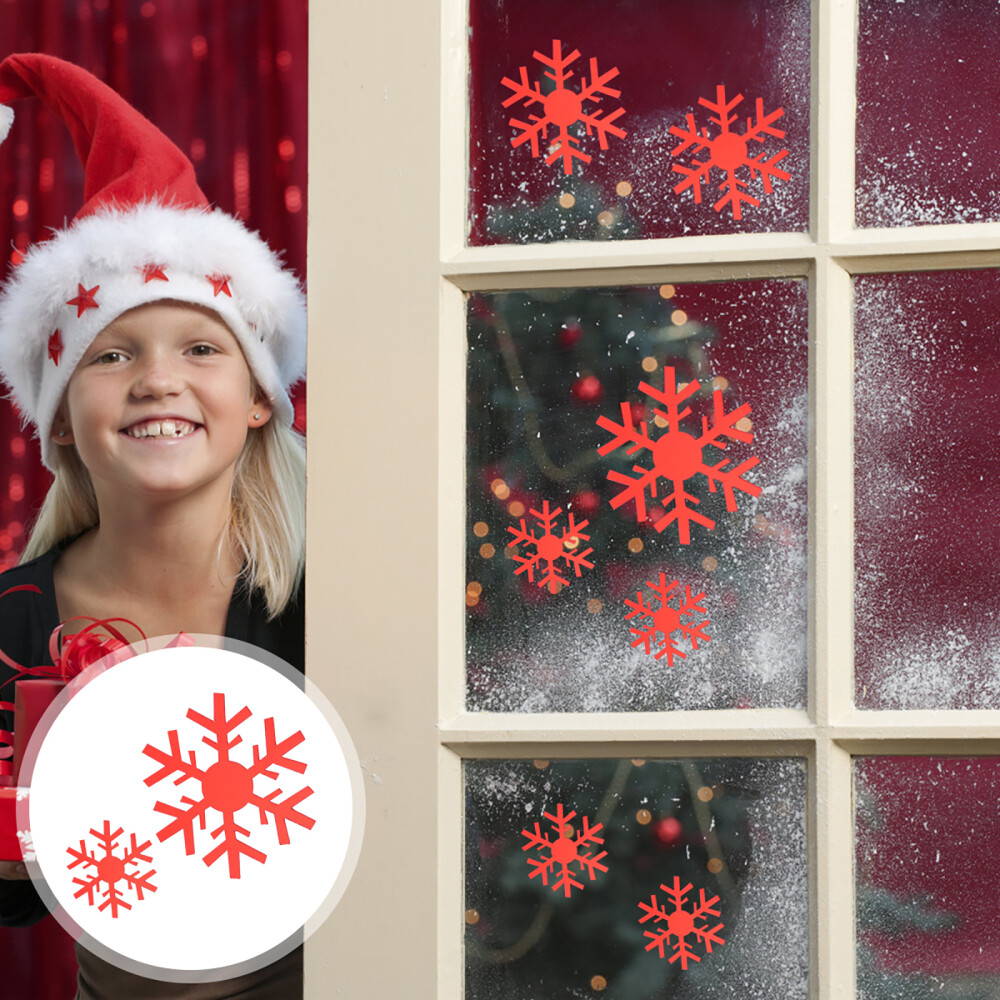 15 Pcs Snowflake Mirror Wall Sticker Holiday Christmas Lights Red Decorations