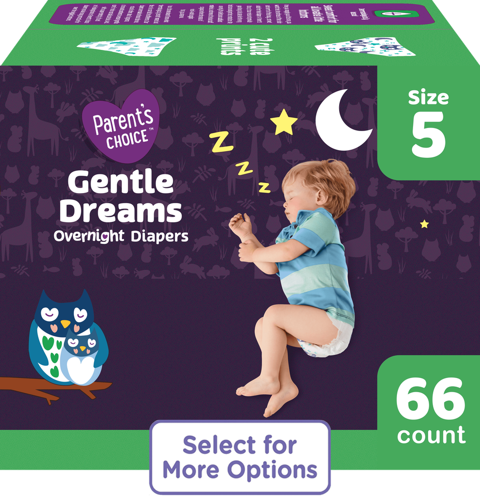 Parent's Choice Gentle Dreams Overnight Disposable Baby Diapers, Size 5, 66 Ct