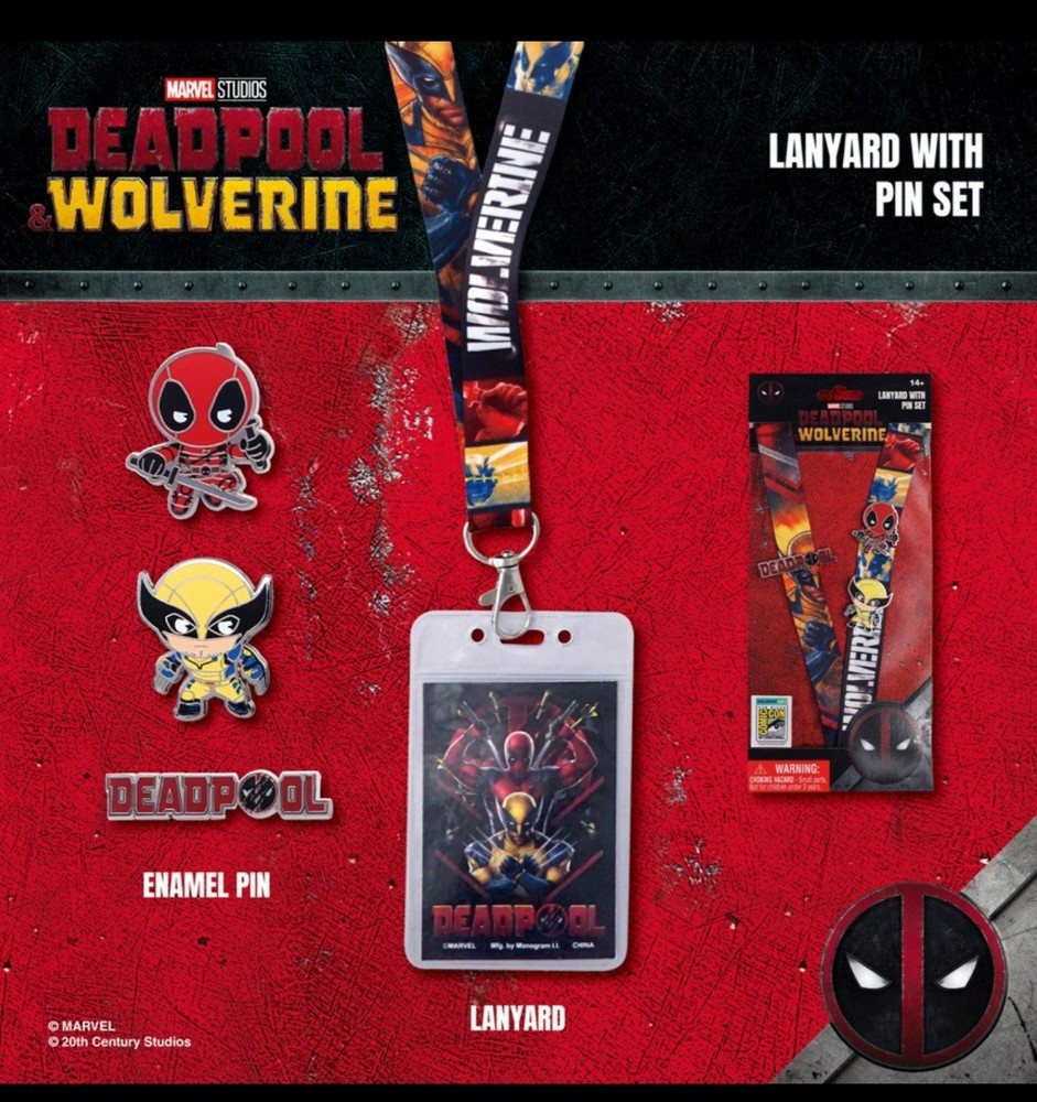 NEW 2024 SDCC EXCLUSIVE LE Marvel Studios Deadpool Wolverine Lanyard Pin Set