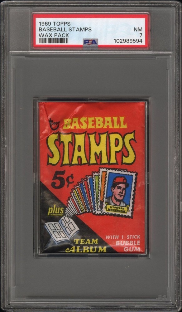1969 Topps Baseball Stamps Unopened Wax Pack PSA 7 NM Condition