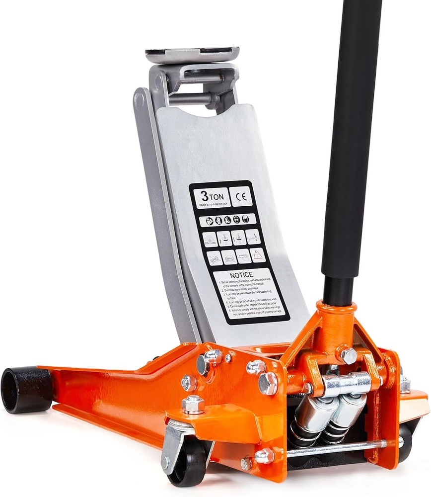 Low Profile Heavy Duty Dual Piston Quick Lift Floor Jack Orange