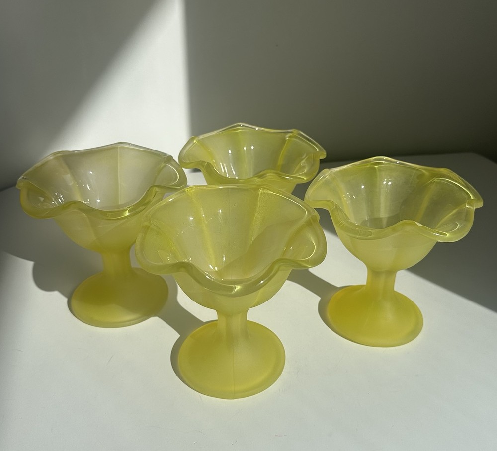 Vintage Yellow Tulip Sundae Glasses Set of 4 Made in Italy
