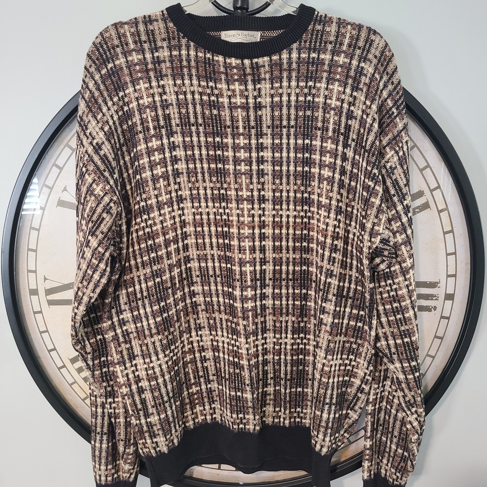 Vintage Sweater Tricots St Raphael Mens L 90s Geometric Knit