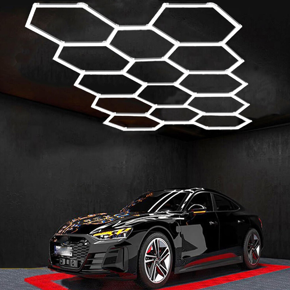 Hexagon LED Lighting Car Detail Garage Workshop Retail Light Honeycomb 14 Grids