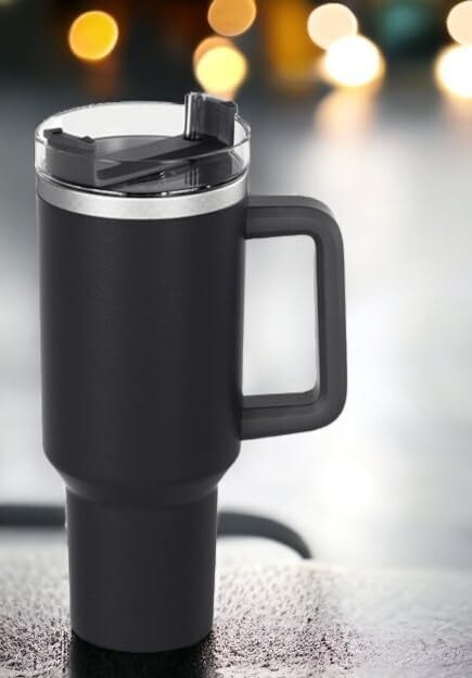 40 oz Stainless Steel Vacuum Insulated Tumbler with Handle, Lid & Straw by OmiOmi