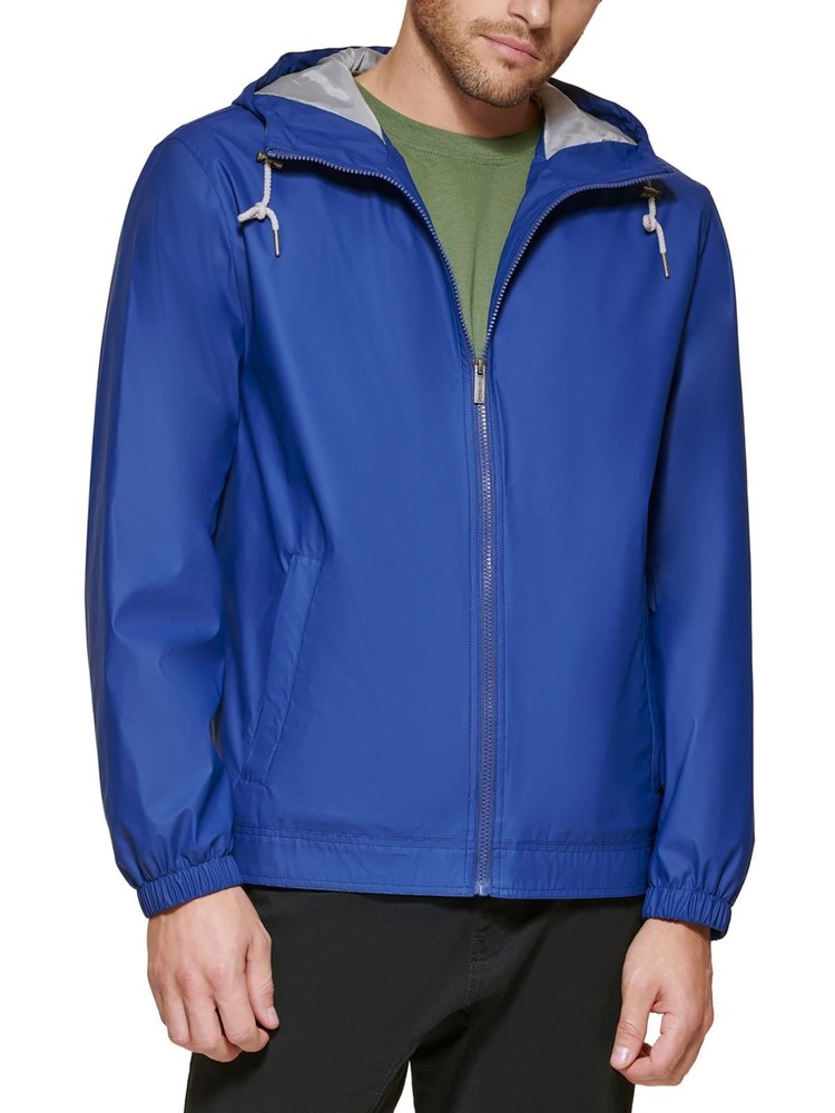 Club Room NEW Men's Rubberized Lightweight Raincoat Blue Hooded Jacket Size M
