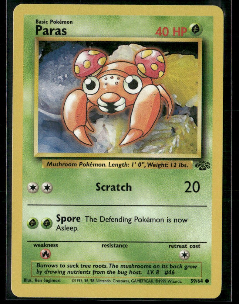 1999 Pokemon Paras #55/102 Jungle Set Holo Rare Card