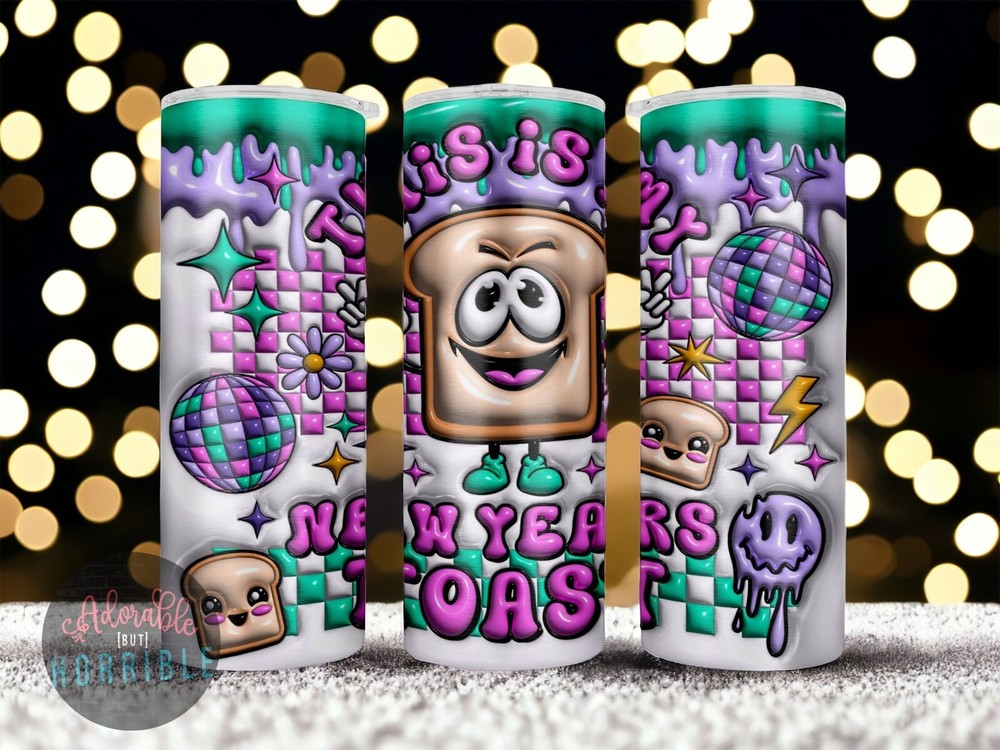New Years Toast ⁝ 20oz Skinny Tumbler ⁝ 3D ⁝ Cute ⁝ Funny Tumblers ⁝ 2025 Vibes-image