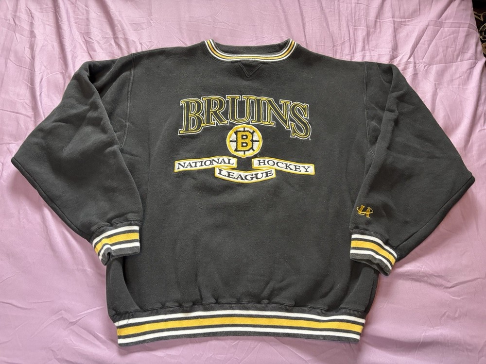 Vintage Boston Bruins Sweatshirt Mens XL Black Yellow NHL Hockey Logo Athletic