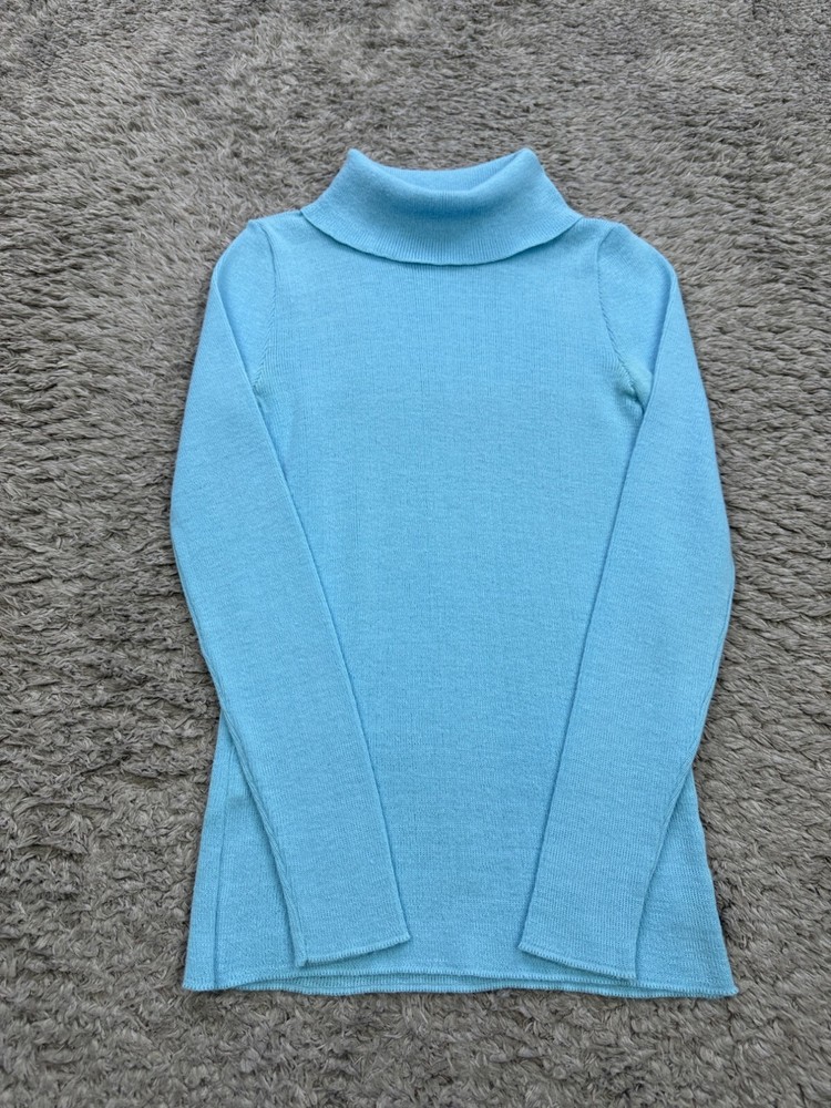 Vtg Garland Sweater Women XS Aqua Blue Base Layer Thermal Turtleneck Pullover