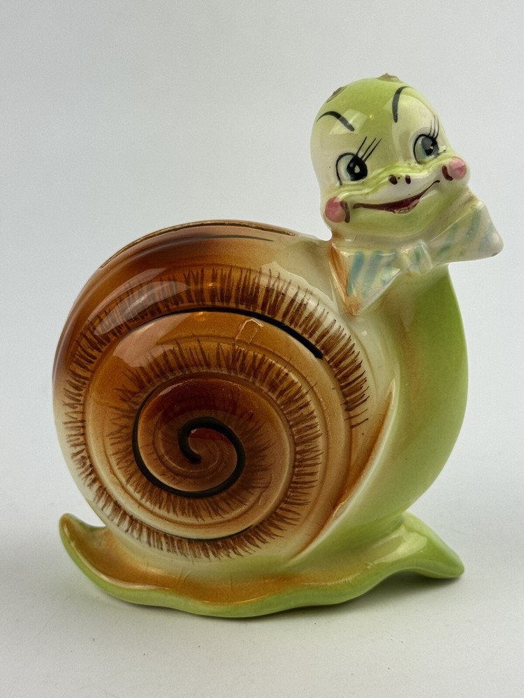 Enesco Snappy Snail Coin Bank Figurine Japan Collectible READ Vintage