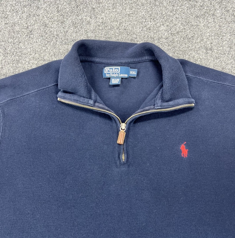 Polo Ralph Lauren Sweater Mens 2XL Navy Blue 1/4 Zip Estate Red Pony
