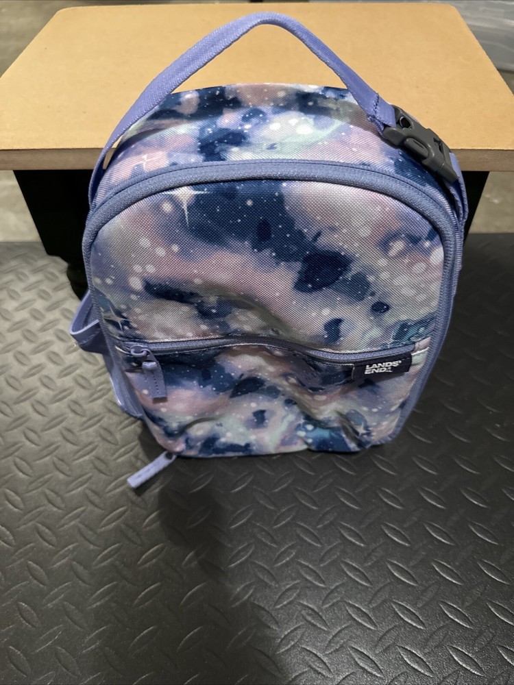 Lunch Bag by Lands End -LightPink/blue/Purple with Hard Plastic Insert- LIKENEW