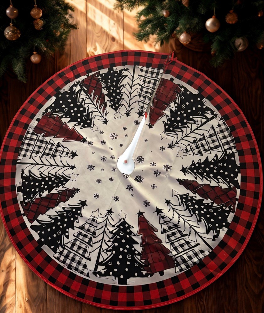 Christmas Tree Skirt 47.24 Inch Red and Black Buffalo Plaid Xmas Tree Skirt