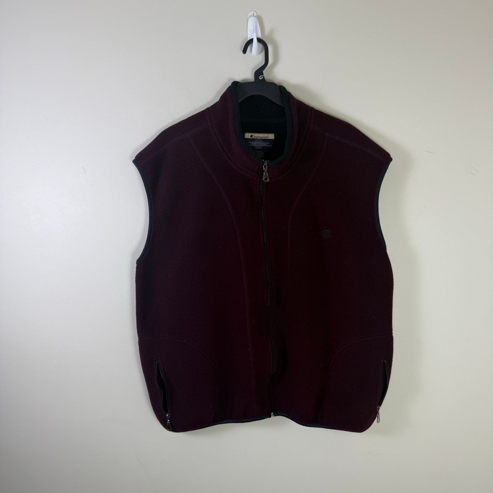 Vintage Champion Burgundy Full Zip Fleece Vest Streetwear Mens XXL