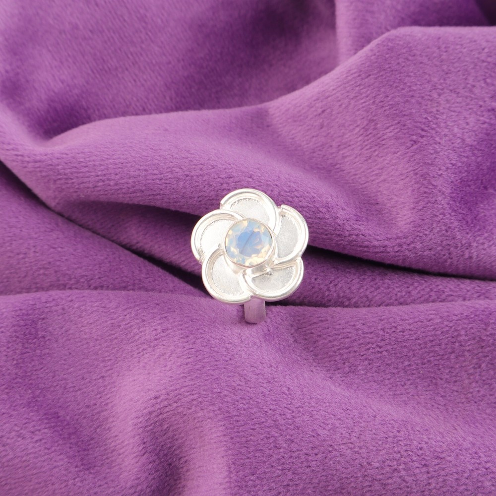 925 Silver Milky Opal Promise Band - Ethnic Birthday Ring - All Sizes Available