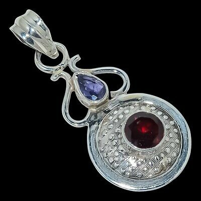 Natural Garnet Gemstone 925 Solid Sterling Silver Jewellery Pendant 1.54