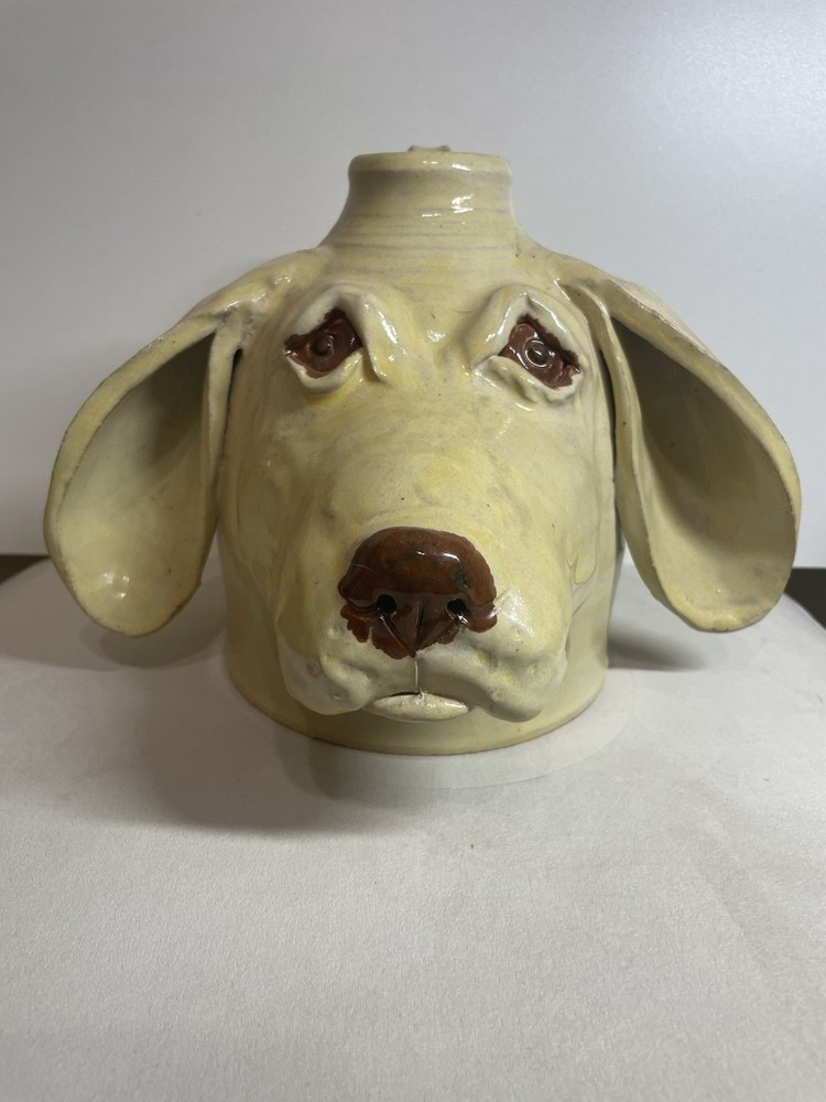 Huey and Anne Wheeler dog head stoneware jug collectible