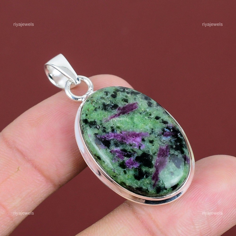Cyber Monday Deal Sterling Silver Ruby Zoisite Gemstone Bezel Pendant Jewelry-image