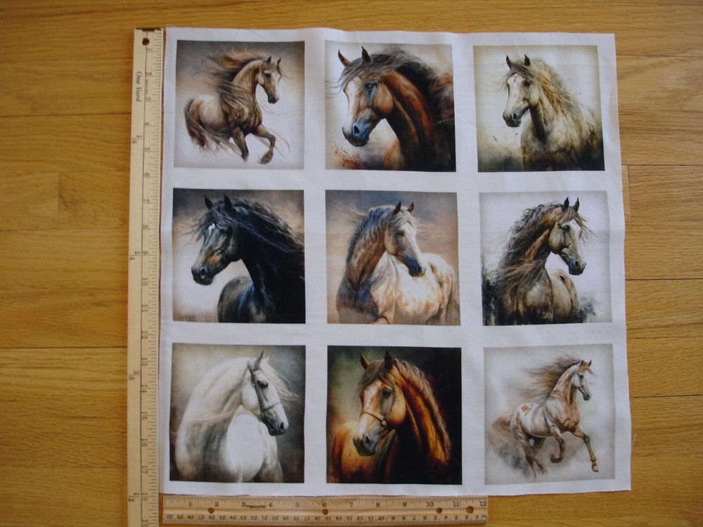 Horses Dan Morris QT  (B) Cotton Quilt Fabric Panel Blocks (9) 5