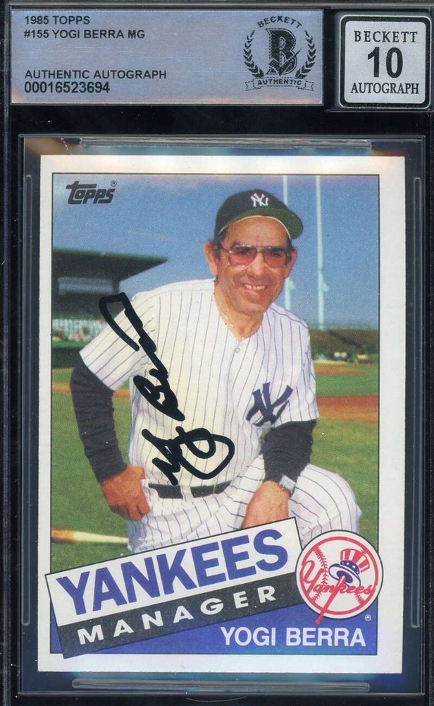 Yogi Berra Gem Mint 10 Beckett BAS Signed 1985 Topps Autograph