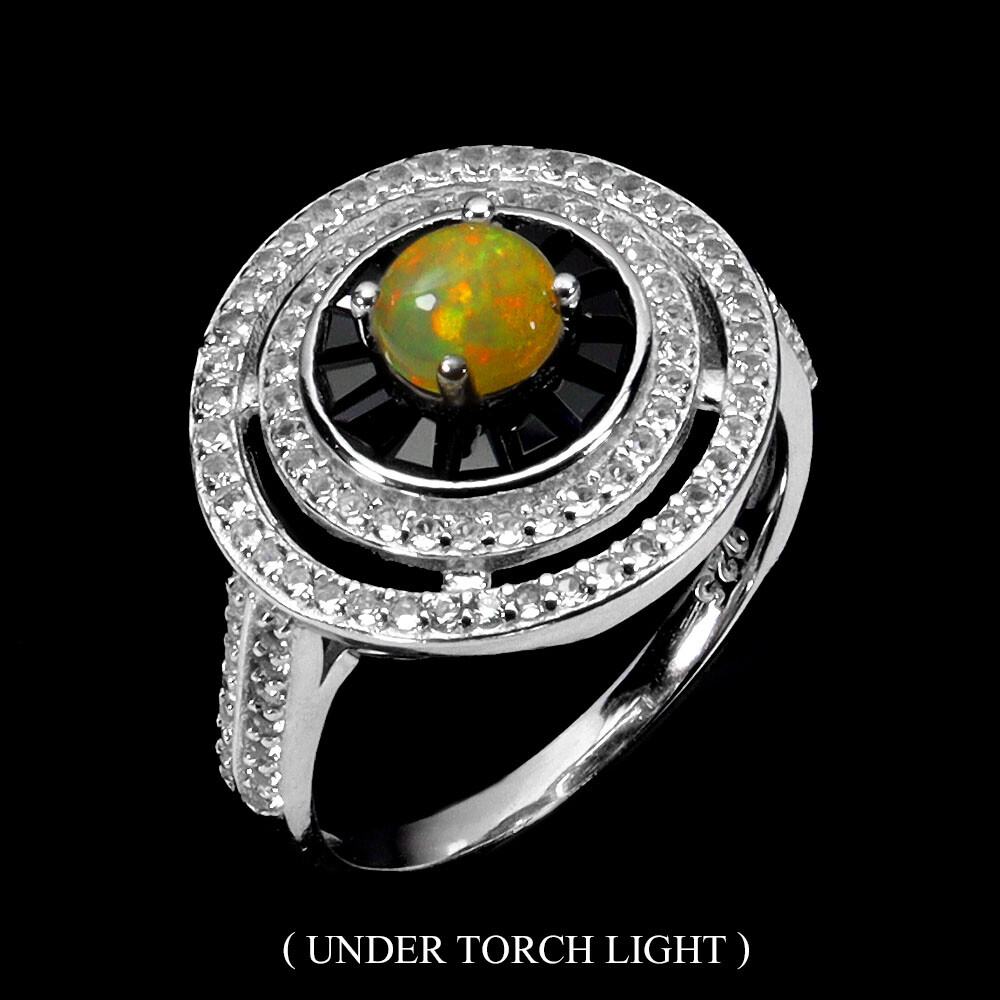 925 Sterling Silver Ring Round Fire Opal Topaz Spinel Gemstone Jewelry