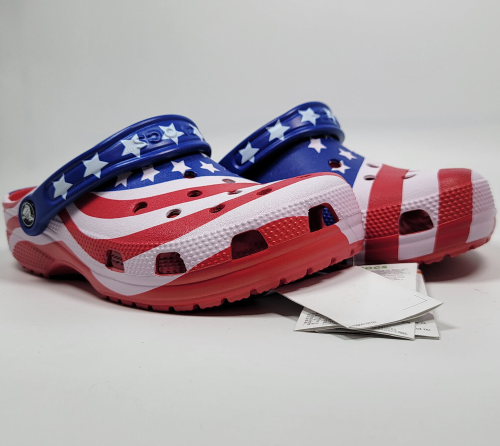 Crocs Classic American Flag Clog Red White Blue M6 W8 USA Patriotic 4th of July  