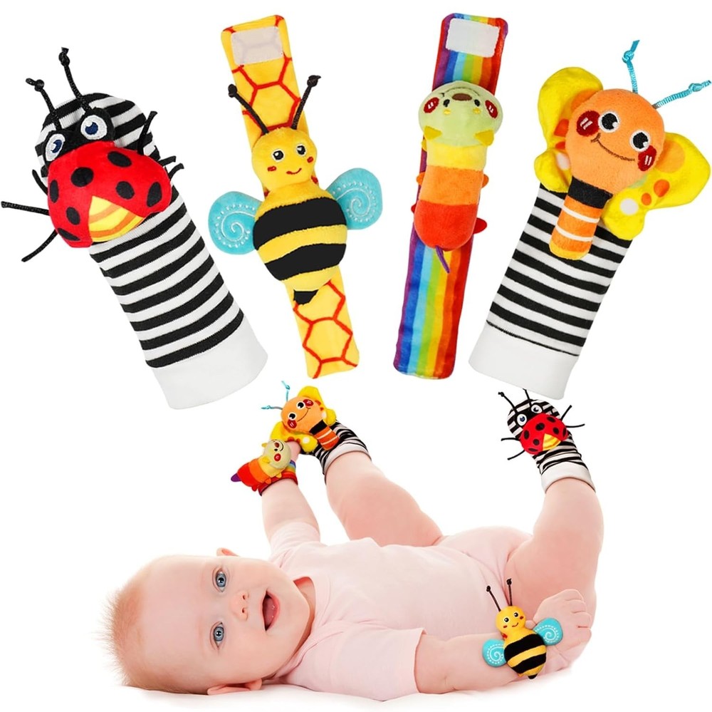 Infinno Baby Wrist Rattle Socks and Foot Finder Set, Perfect Baby Toys for 0-12