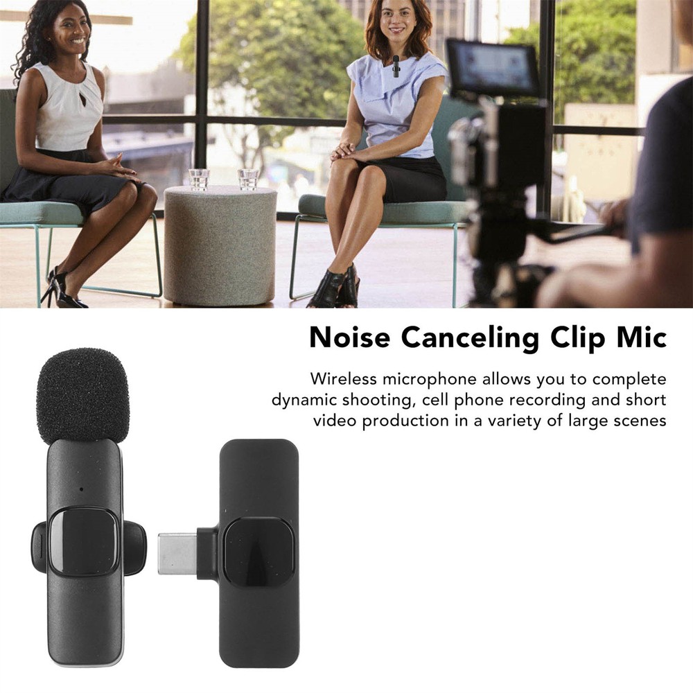 Wireless Lavalier Mic with Noise Canceling Rechargeable Clip-On for Clear Audio