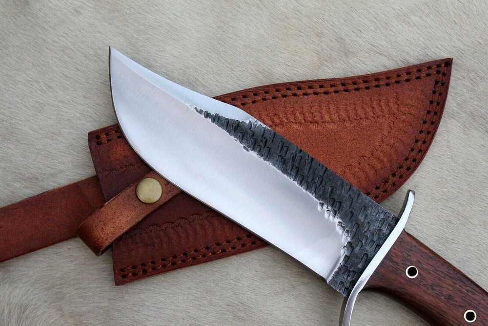 CUSTOM HANDMADE HIGH CARBON STEEL HUNTING BOWIE KNIFE WITH WOOD HANDLE & SHEATH