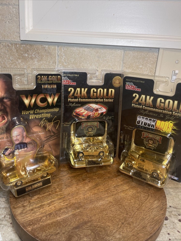 Lot Of 3 1988 RC 24K GOLD Plated Commemorative Series Race Cars- Limited Edition