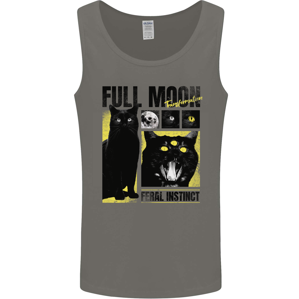 Full Moon Feral Instinct Black Cat Halloween Mens Vest Tank Top
