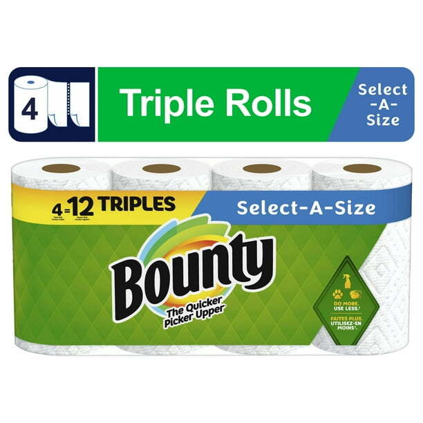 Bounty Select-a-Size Paper Towels 4 Triple Rolls Strong Absorbent