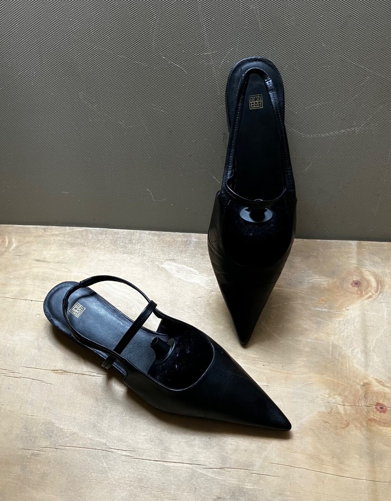 Toteme Crinkled Patent Leather Black Slingback Flats Size 38