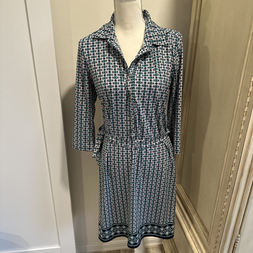 Max Studio Multicolor V-Neck Stretch Empire Waist Long Sleeve Dress Medium