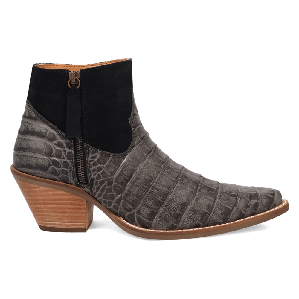 Dingo Ricki Croc Animal Print Snip Toe Cowboy Booties Womens Black Casual Boots