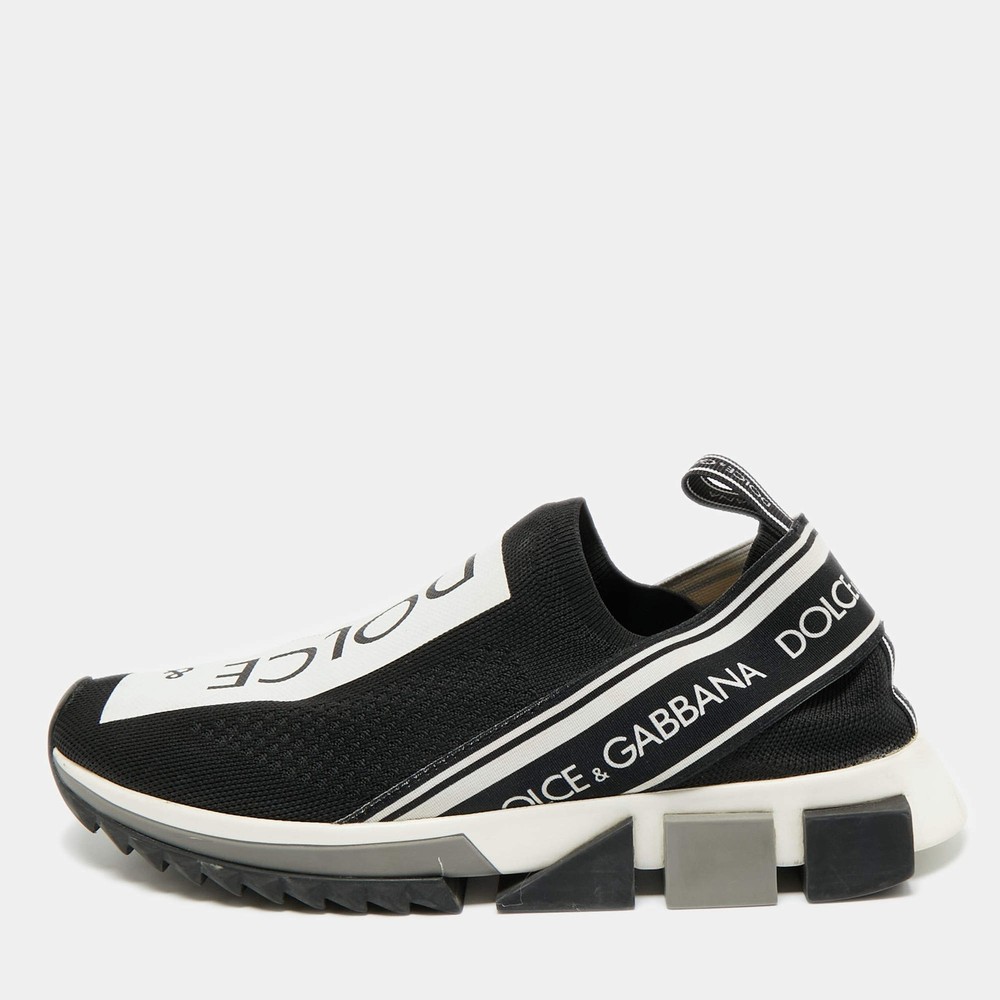 Dolce Gabbana Black Knit Fabric Sorrento Slip On Sneakers Size 40.5