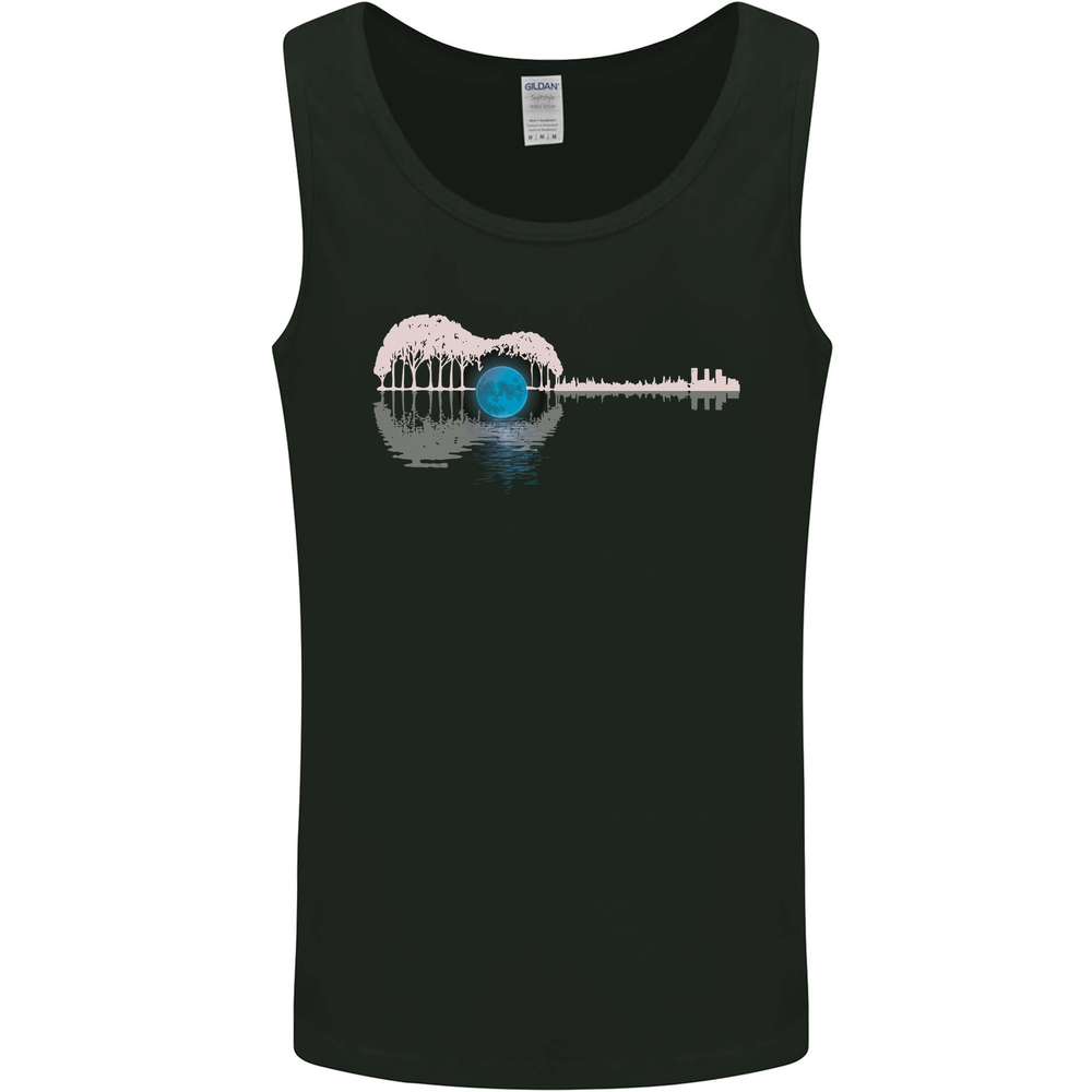 Acoustic Guitar Water Reflection Music Moon Mens Vest Tank Top