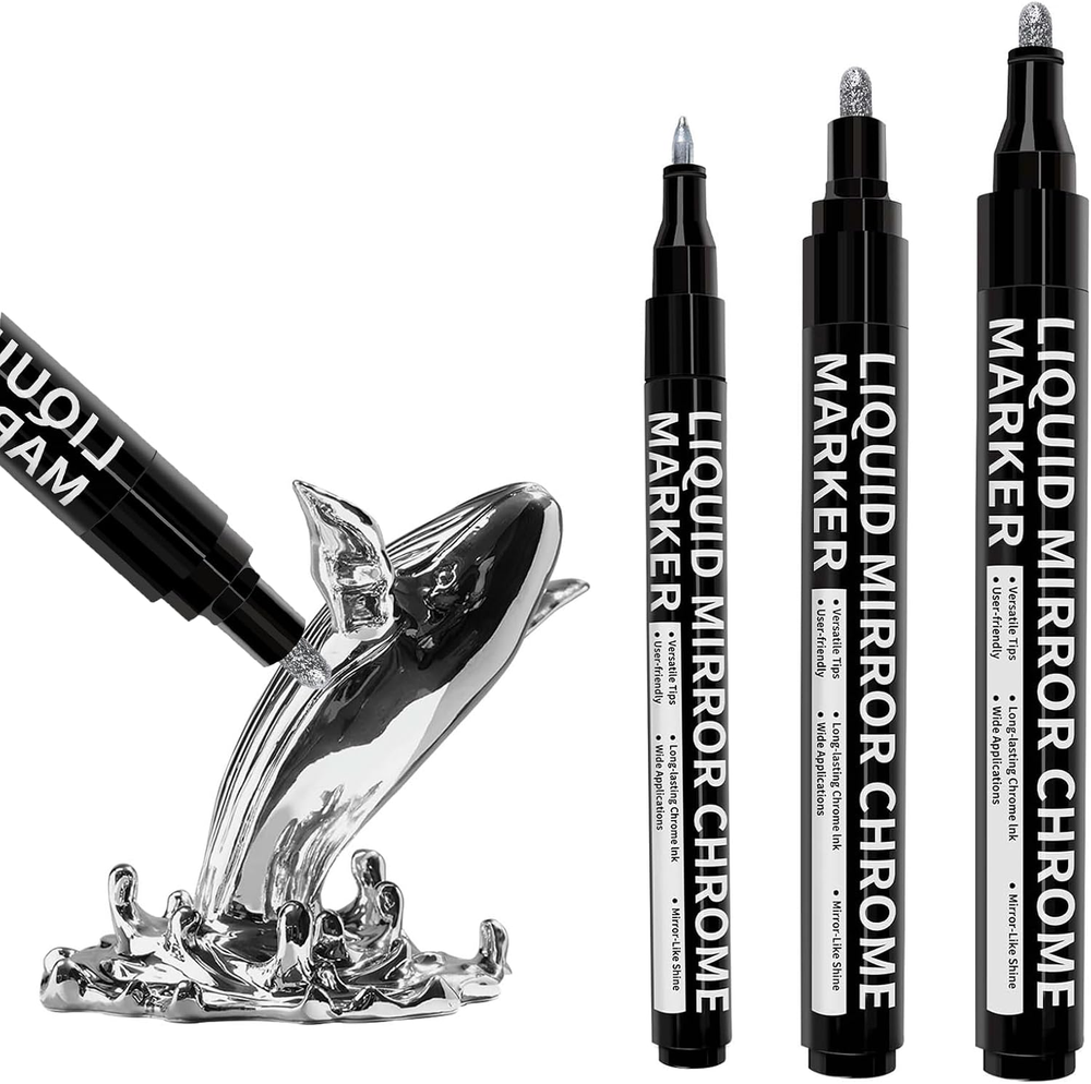 Silver Liquid Mirror Chrome Marker 3PCS - Paint Pen Permanent Metallic 3 Nibs- S