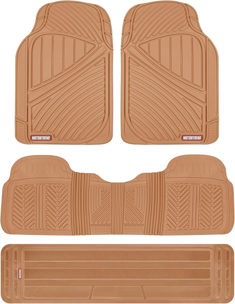 Heavy Duty 3-Row Rubber Floor Mats for SUV, Van & Car - Beige Weather Protection