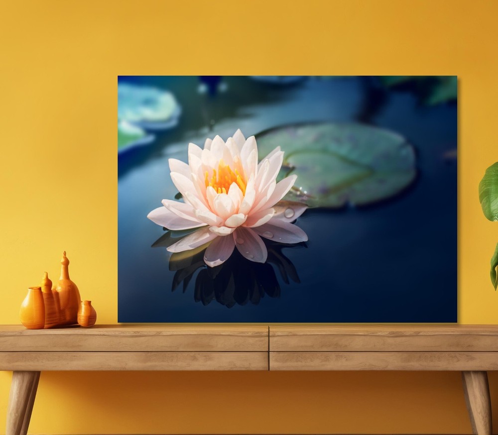 Pink Flower Floating on Pond 5mm thick Plastic Poster Ready to Hang 60x45cm