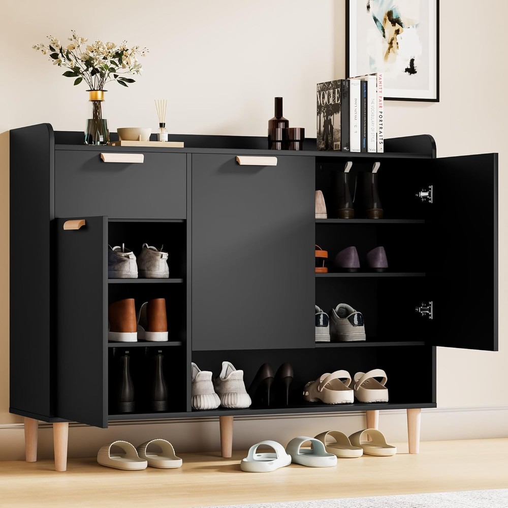 47.2'' Shoe Cabinet with Doors & Drawer, 4-Tier Shoe Organizer Cabinet with
