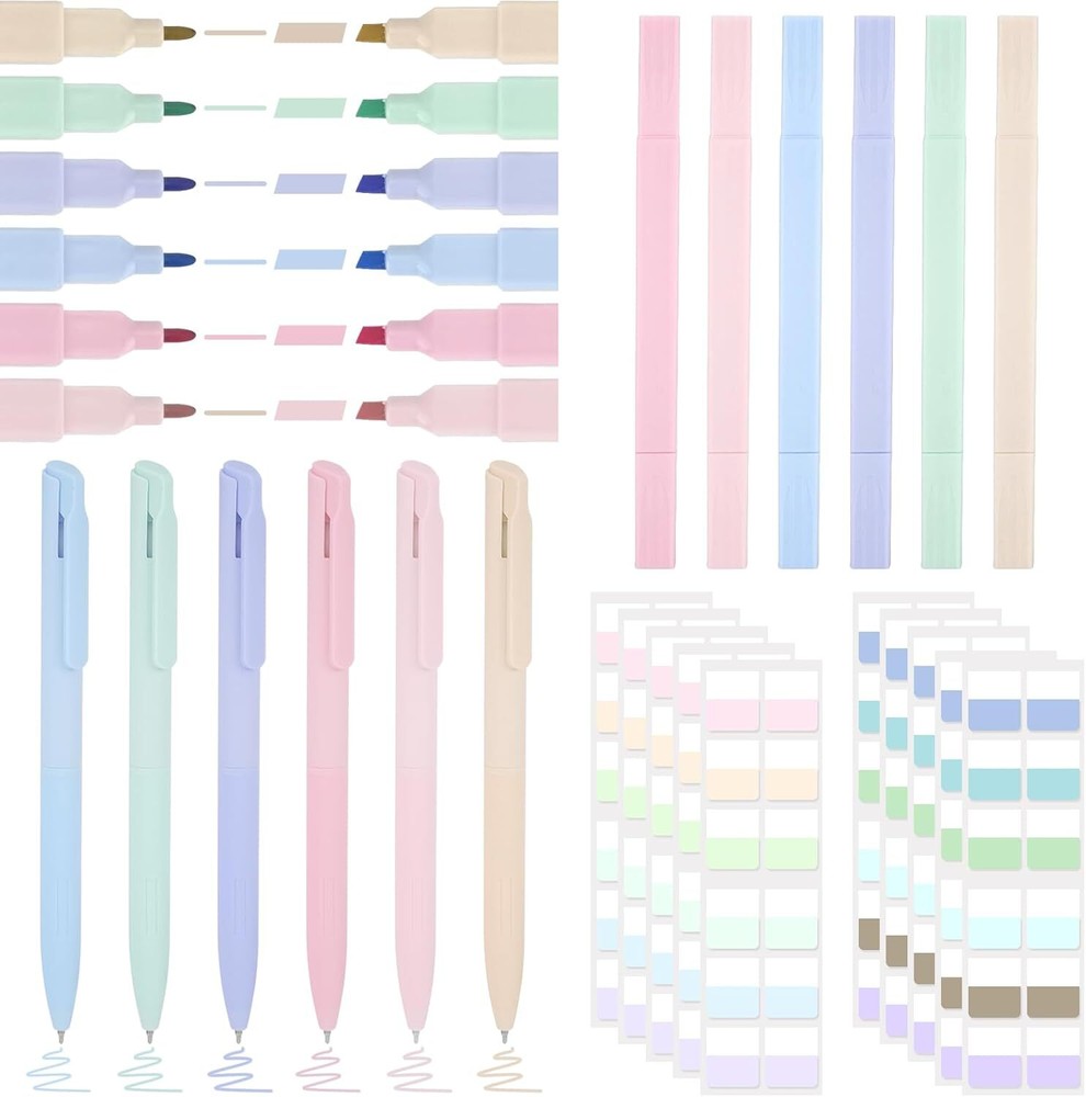 Book Annotation Kit 6pcs Highlighter, 6pcs Colored Gel Pens,121pcs Book Tabs