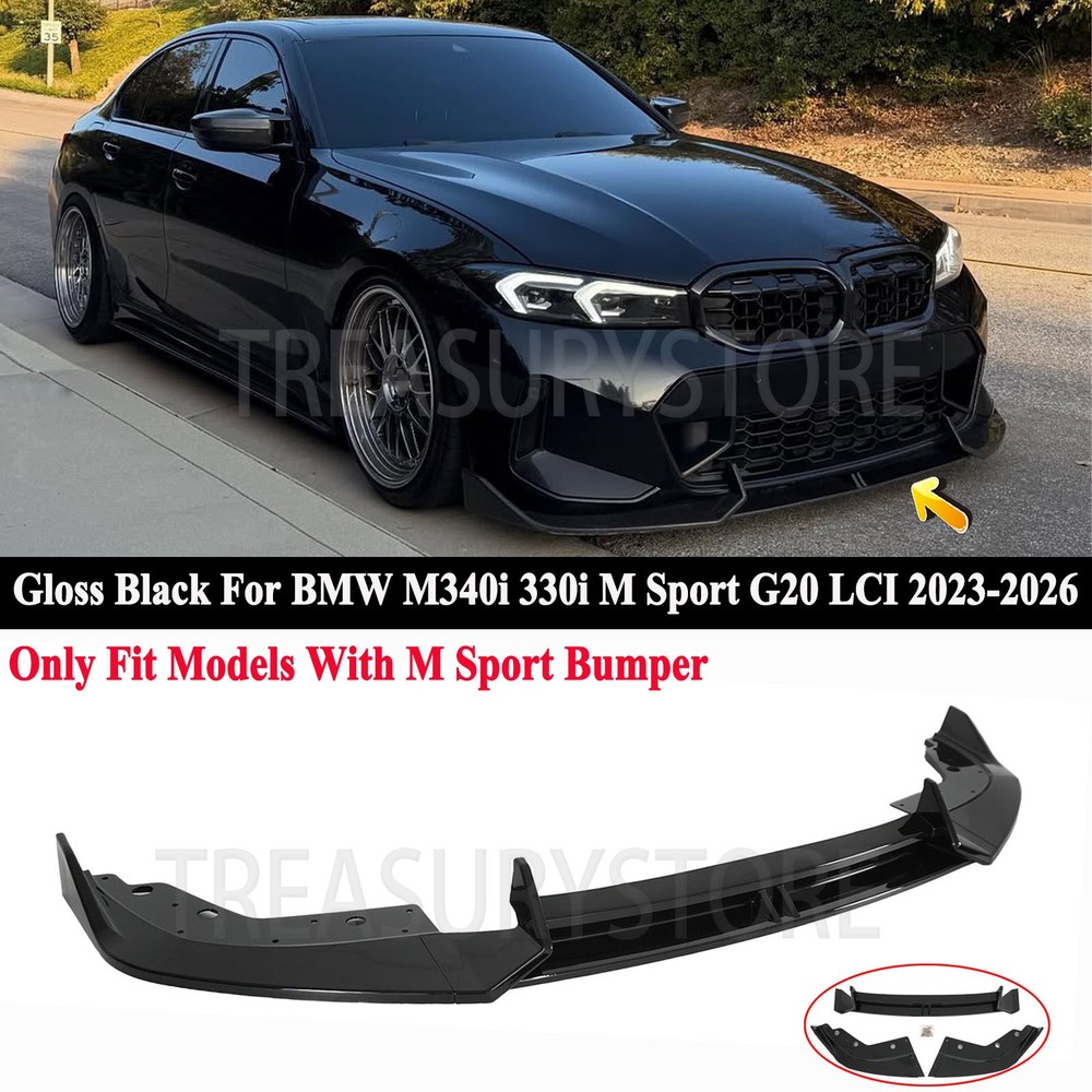 For BMW M340i 330i M Sport G20 LCI 2023-26 AD Style Gloss Black Front Bumper Lip