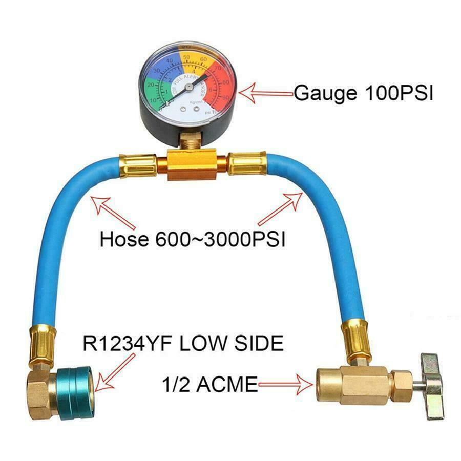 A/C R-1234yf Car Air Conditioning Refrigerant Recharge Hose w/Manifold Gauge Kit